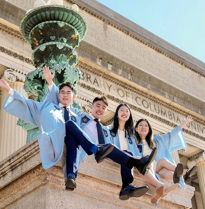 Kevin Luo and friends on low steps