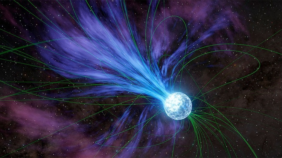 A visualization shows a giant flare erupting from a magnetized star called a magnetar. (NASA/JPL-Caltech) A visualization shows a giant flare erupting from a magnetized star called a magnetar.