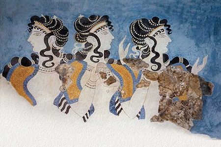 A fresco of three women 