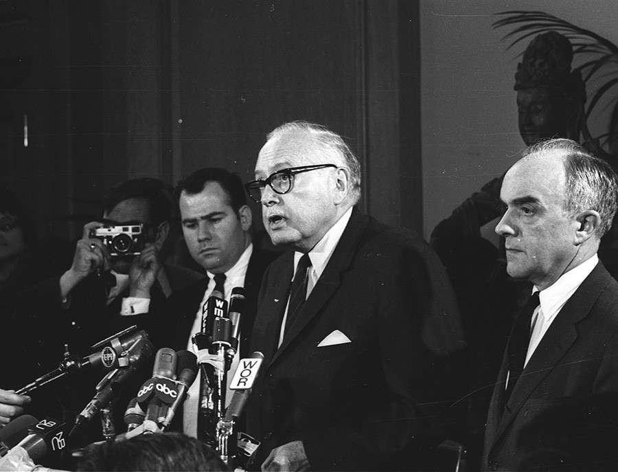 Man holding a press conference.