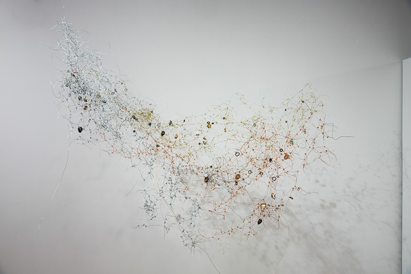 Lisa C Soto, Relational Realities, 2017 Wire, hardware, seashells, spray paint, Variable dimensions Art installation against white background