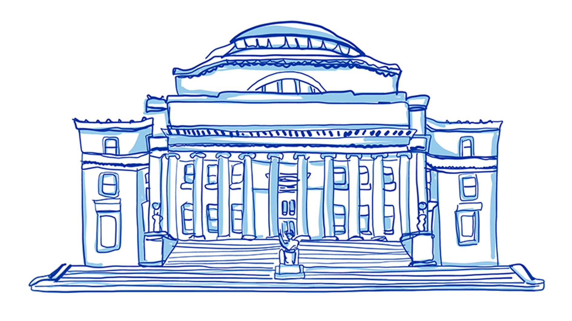 An illustration of Low Library in shades of blue.