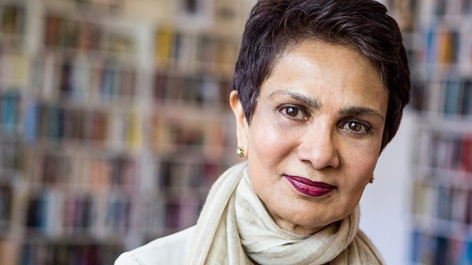 Dr. Azra Raza has been treating patients with cancer for 35 years, including her husband who died in 2002. (photo courtesy of NewYork-Presbyterian Hospital) A woman with short dark hair with light-colored scarf smiling