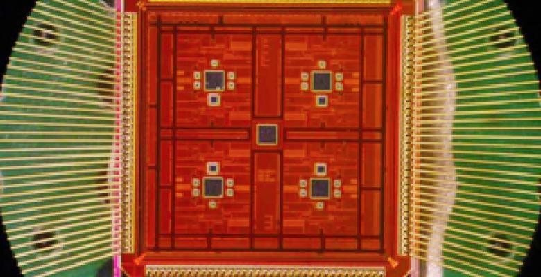 An electronic chip based on nanometer scale pores designed to study the properties of single biomolecules Image credit: Jacob Rosenstein and Prof. Kenneth Shepard Computer chip