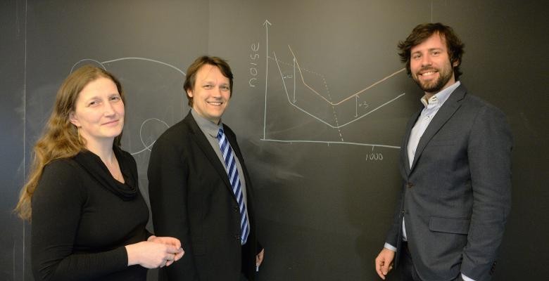 From left to right, the Columbia physicists working on LIGO: Zsuzsa Márka, Szabi Márka, and Imre Bartos. Zsuzsa Marka, Szabi Marka, and Imre Bartos