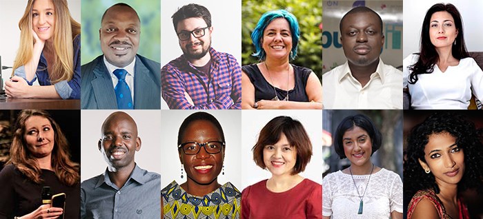 Top Row: Gabriela Gailea, Ndansi Elvis Nukam, Pavel Kounchev, Ana Maria Gonzalez-Forero, Oluseun Onigbinde, Omezzine Khelifa Bottom Row: Alice Barbe, Peter Ndayihereje, Rumbidzai Chisenga, Hong Hoang, Vanessa Paranjothy, Trisha Shetty A composite image of 12 women and men of diverse ages and ethnicities