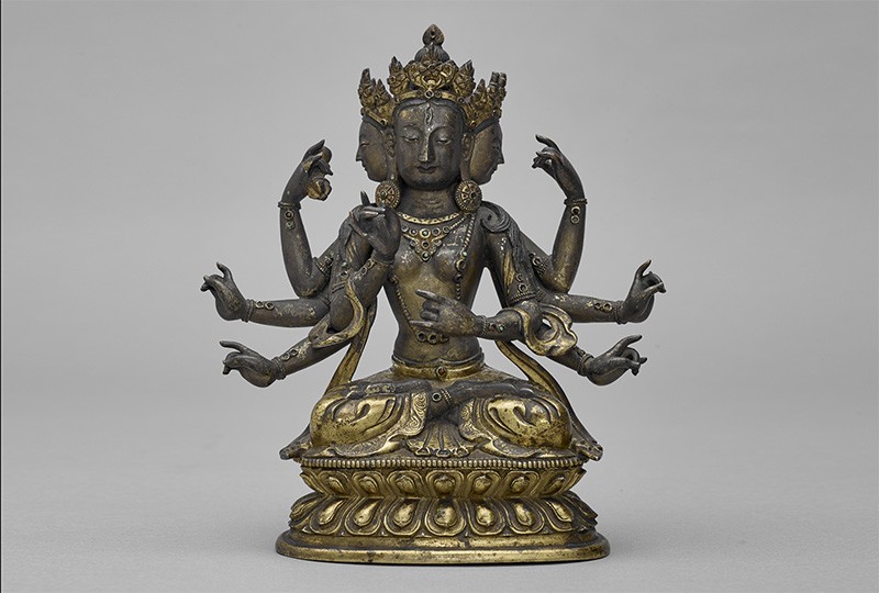 Yellow Tara (Vajra Tara), Tibet, late 17th to 18th century. Gift of J. G. Phelps Stokes A bronze statue of of goddess with six arms and an elaborate headdress, seated on a base