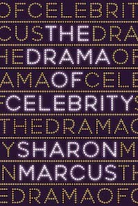 The words drama of celebrity written across a book cover several times.