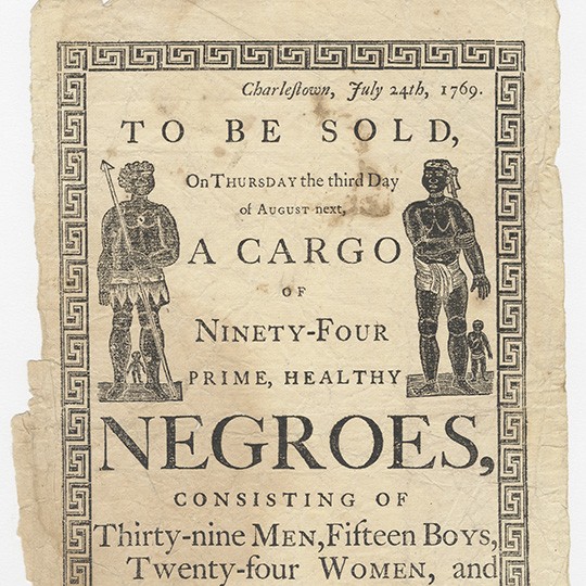 Flyer advertising sale of African people in Charlestown.