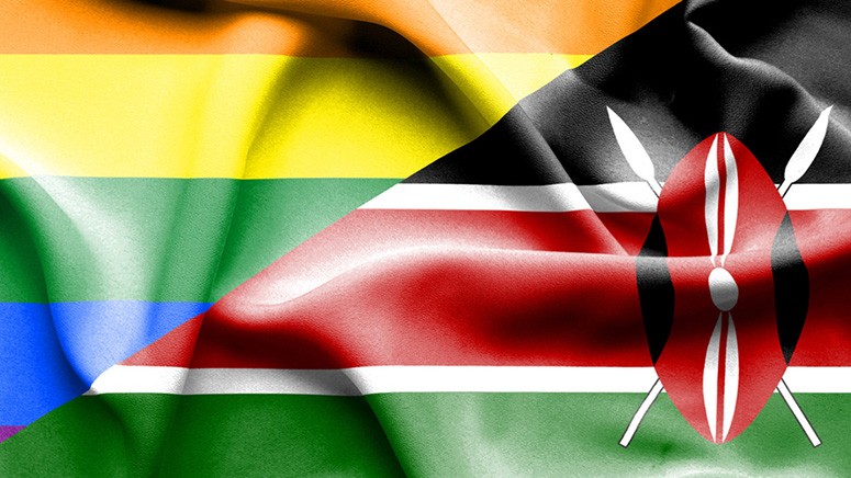 A rainbow flag and the flag of Kenya side by side