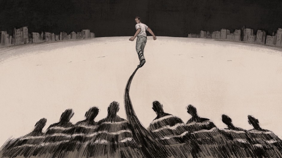 Illustration by Sally Deng courtesy of Human Rights Watch Illustration of man being watched