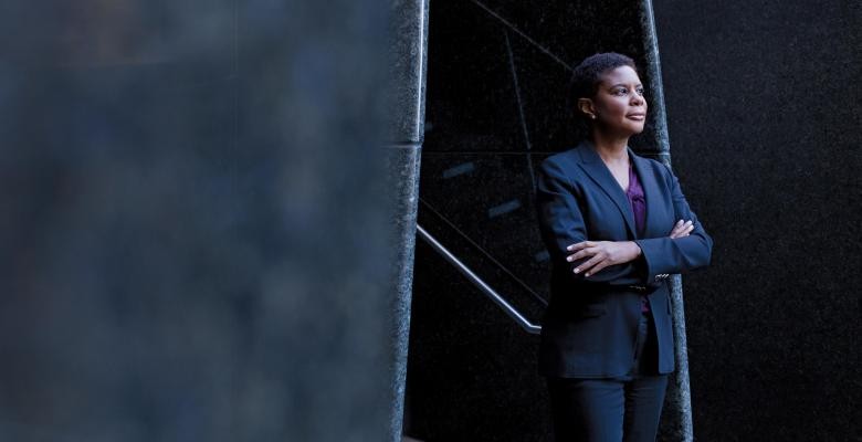 Alondra Nelson looks out in the distance