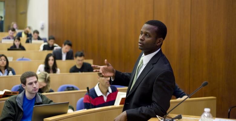 Columbia University professor Jamal Greene lectures in a classroom