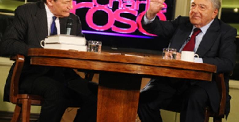 Charlie Rose and Claude Lanzmann at the March 20 taping in Faculty House Image credit: Michael Dames/Columbia University Claude Lanzmann with Charlie Rose