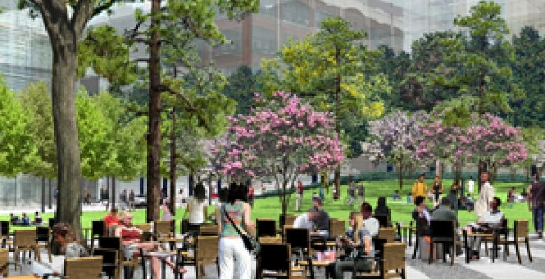 A revitalized West 130th Street will provide access to an approximately one-acre public square that will add open space where none currently exists. Image credit: Field Operations Artist rendering of Manhattanville