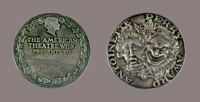 First Tony award for Best Book (Musical), 1949. (Image credit: Sam and Bella Spewack Papers, Columbia Rare Book and Manuscript Library) Two bronze coins