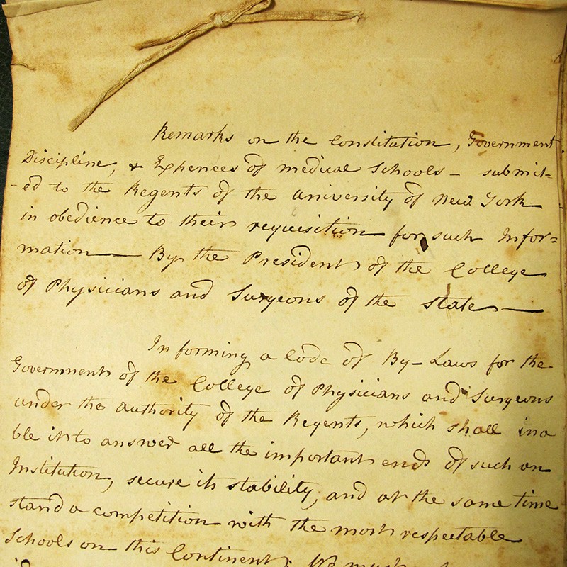 manuscript of a Samuel Bard writing at Columbia