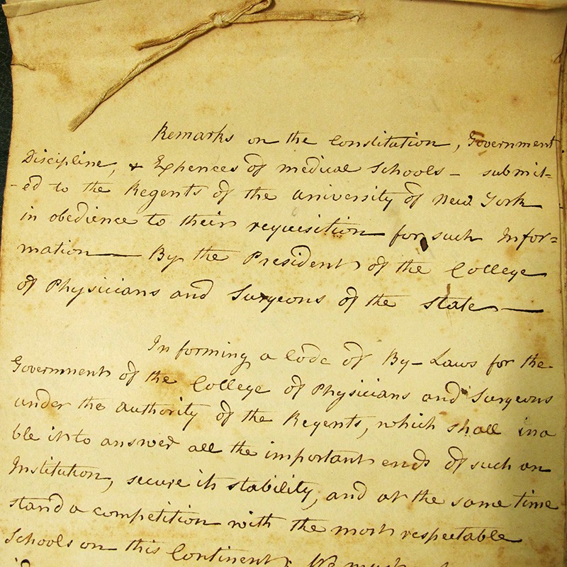 manuscript of a Samuel Bard writing at Columbia