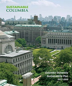 image of a magazine cover Sustainable Columbia. Aerial view of the Morningside Campus