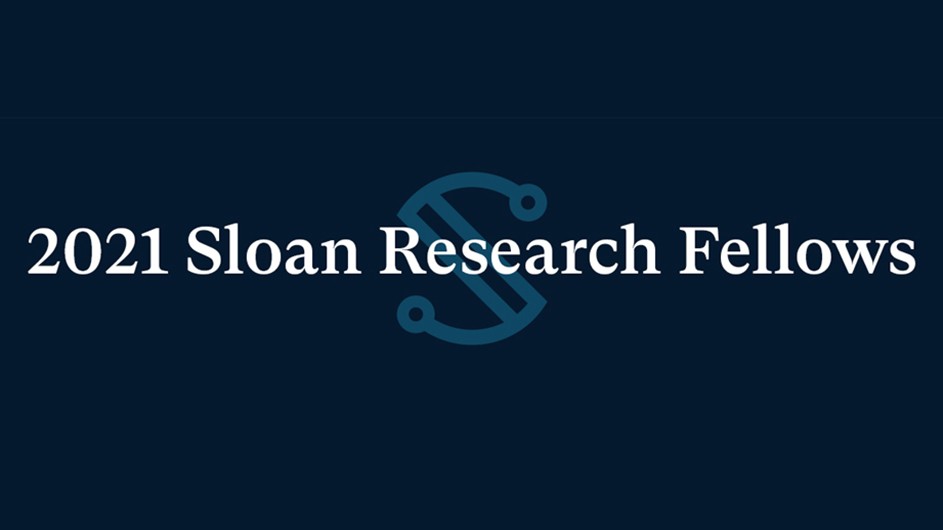 The Alfred P. Sloan Foundation’s 2021 class of fellows include 128 scientists and scholars from more than 60 colleges and universities in the United States and Canada. Blue background with white letters that say 2012 Sloan Research Fellows