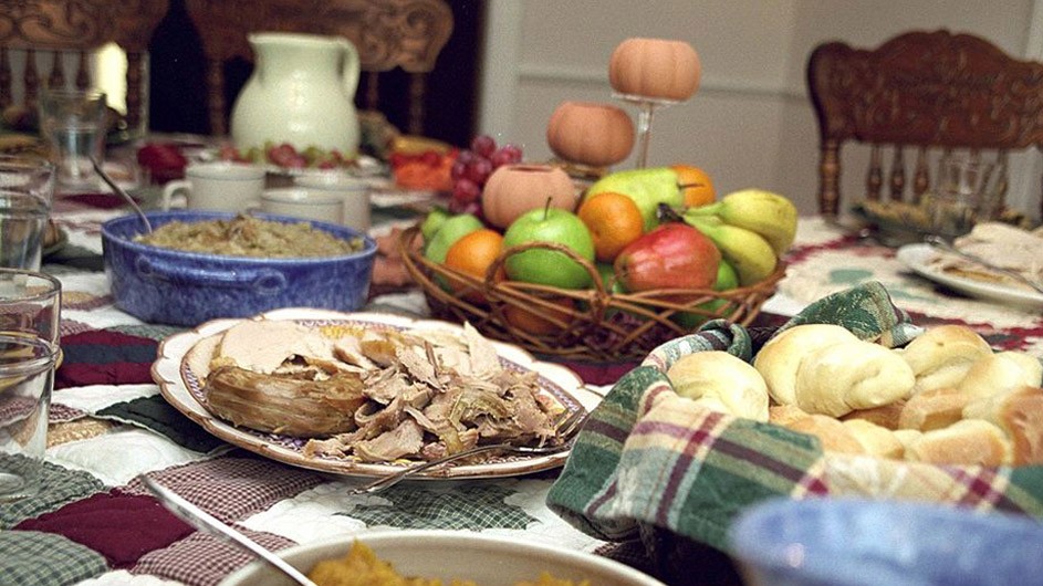 Table with fruit, pitcher, squash