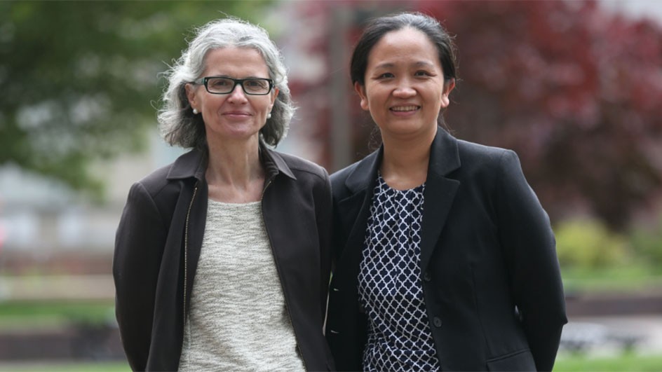 Maria Uriarte, left, and Tian Zheng bring ecology and data research together to mitigate the effects of climate change. Photo: Bruce Gilbert Maria Uriarte, left, and Tian Zheng bring ecology and data research together to mitigate the effects of climate change.