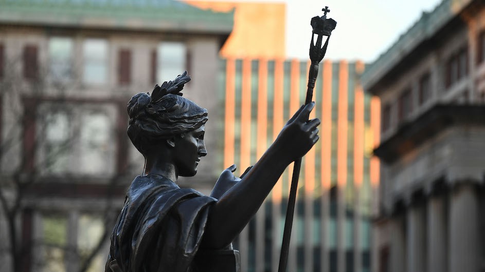 Photo by Eileen Barroso The statue of Alma Mater on Columbia University's Morningside campus.