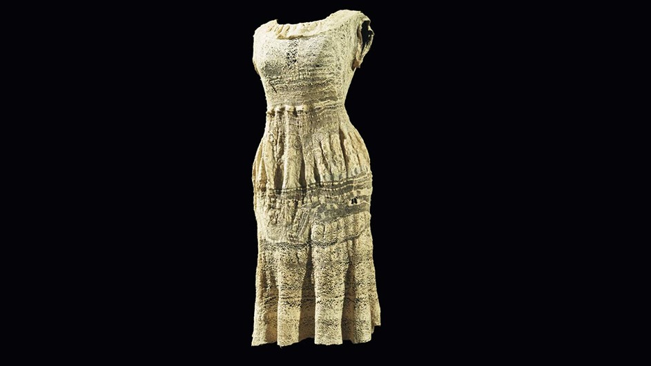 Marguerite Sirvins, robe de mariée, Collection de l’Art Brut, Lausanne. A garment included in an online event at Columbia Maison Francaise about Art Brut.
