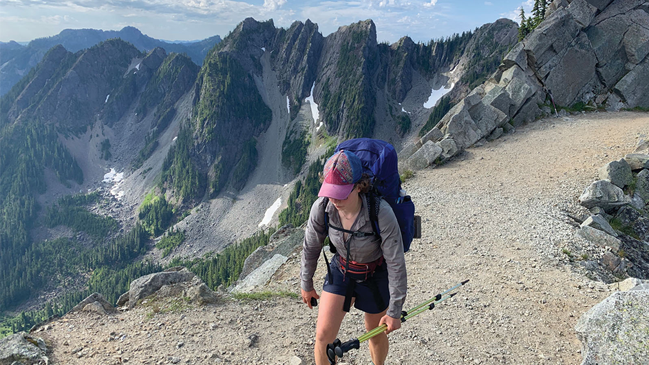 A Barnard student climbs a mountain