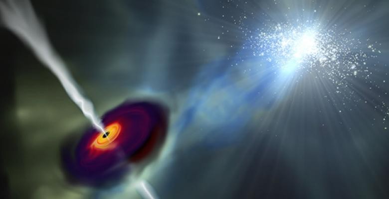 circular purple orange disk shaped with black hole in the mid of milky way