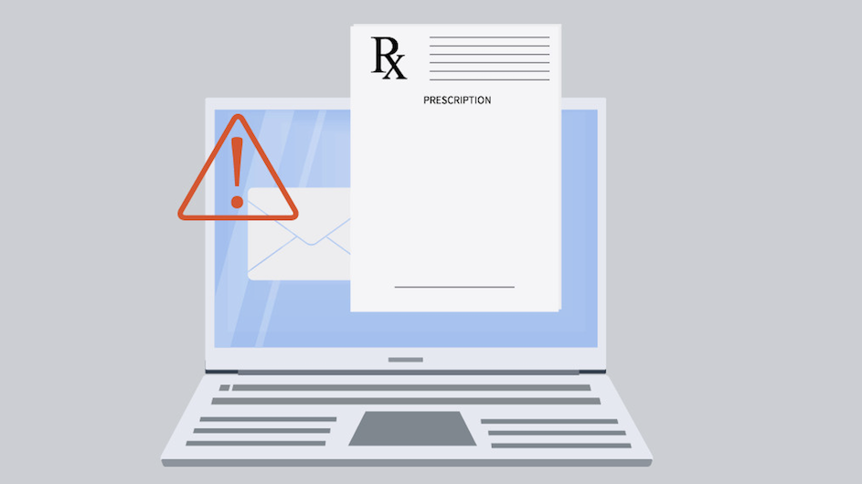 An illustration of a laptop with a prescription superimposed over it.