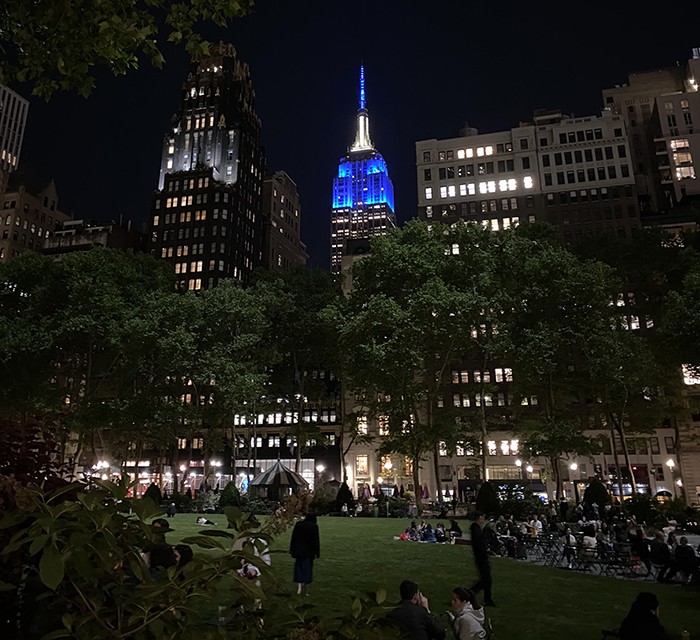 Bryant park view of the Empire State Building.