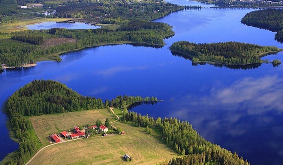 An aerial photo of the lakes in Finland