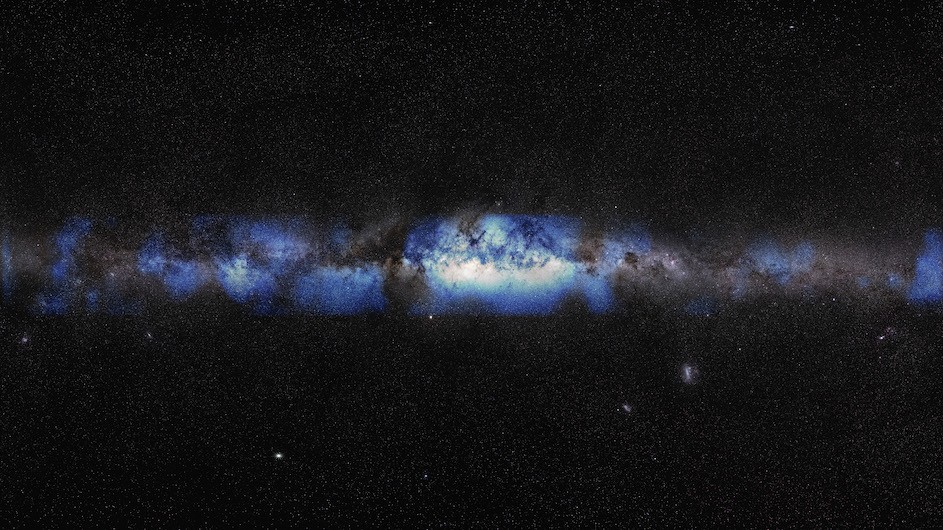An artist’s composition of the Milky Way seen with a neutrino lens.