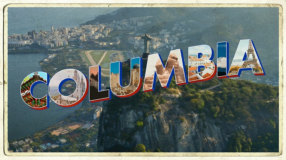 Illustration by Julie Winegard The word "Columbia" covers an image of Corcovado and Rio, Brazil.