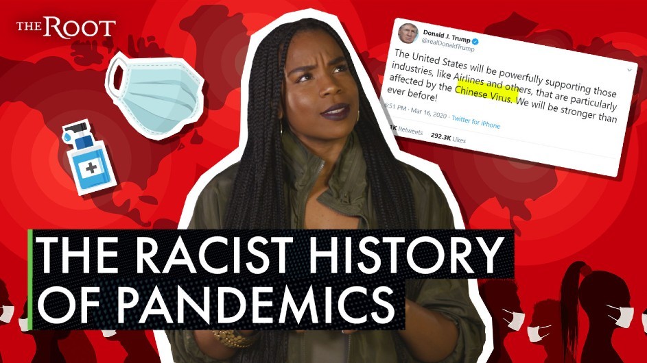 A black woman making a face with red background with graphic designs.