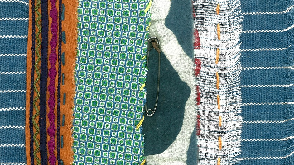 Kantha, 2020, Cynthia Director. This work was commissioned by Columbia University School of the Arts for the Fall 2020 series of Public Programs and Engagement. A detail of a colorful artwork.