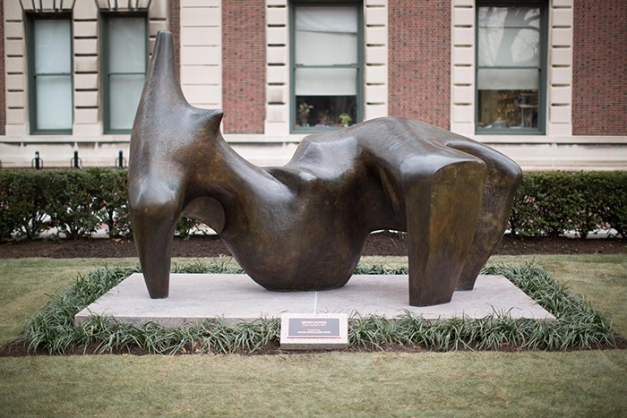 Photo of Reclining Figure by Christian Balmer Reclining Figure by Henry Moore on Columbia's campus