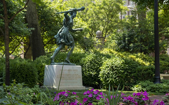 The greek games statue on Barnard's Campus