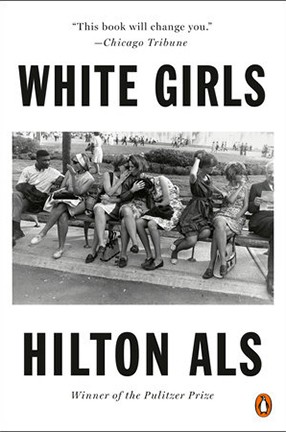 Book cover for White Girls, featuring aa black and white photo of women sitting on a park bench.