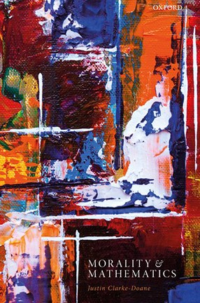 A book cover with text and a colorful abstract painting. Title: Morality and Mathematics.