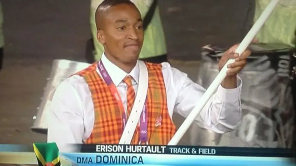 Erison Hurtault bearing the flag for Dominica in 2012.
