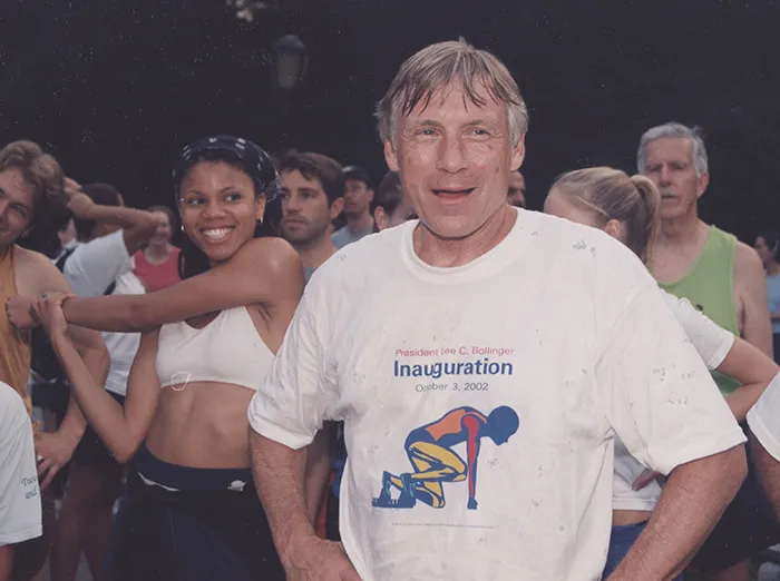 President Bollinger and students prepare for the Fun Run.