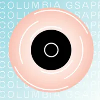 A GSAPP logo featuring a pink disk with a black center. 