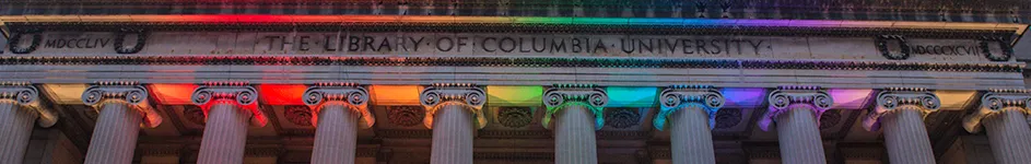 A close-up of the Rainbow lights on Low Library. 