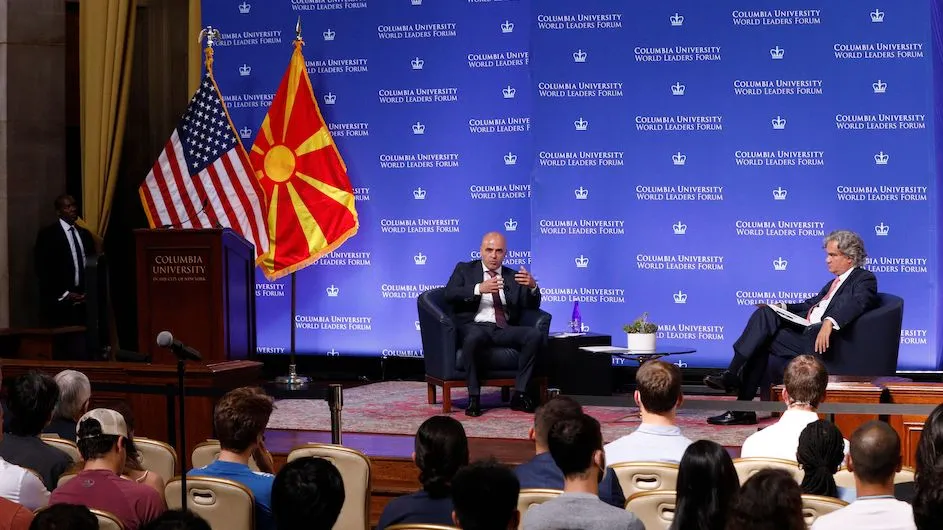 Prime Minister Dimitar Kovachevski of the Republic of North Macedonia in conversation with Alexander Cooley, Claire Tow Professor of Political Science at Barnard College