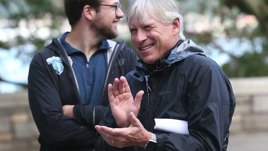 Bollinger in a rain jacket.