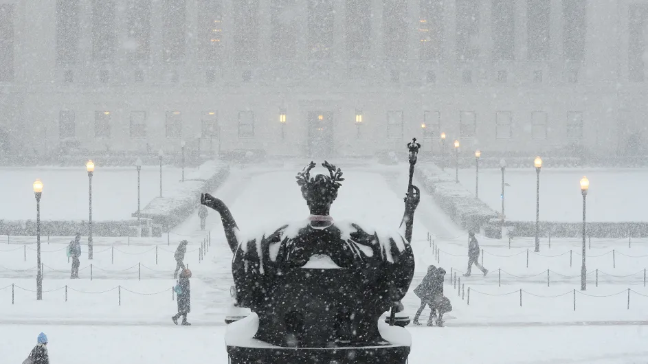 Snow blankets Columbia's campus as the university reaches a Tentative Agreement With SWC-UAW.