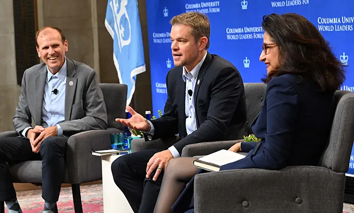 ary White and Matt Damon, co-founders of Water.org and WaterEquity, and Minouche Shafik at World Leaders Forum.
