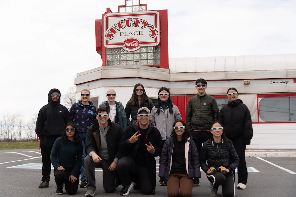 Members of the undergraduate astronomy club BlueShift traveled together to Watertown, in upstate New York, to observe the eclipse after a weekend of stargazing in Pennsylvania. 